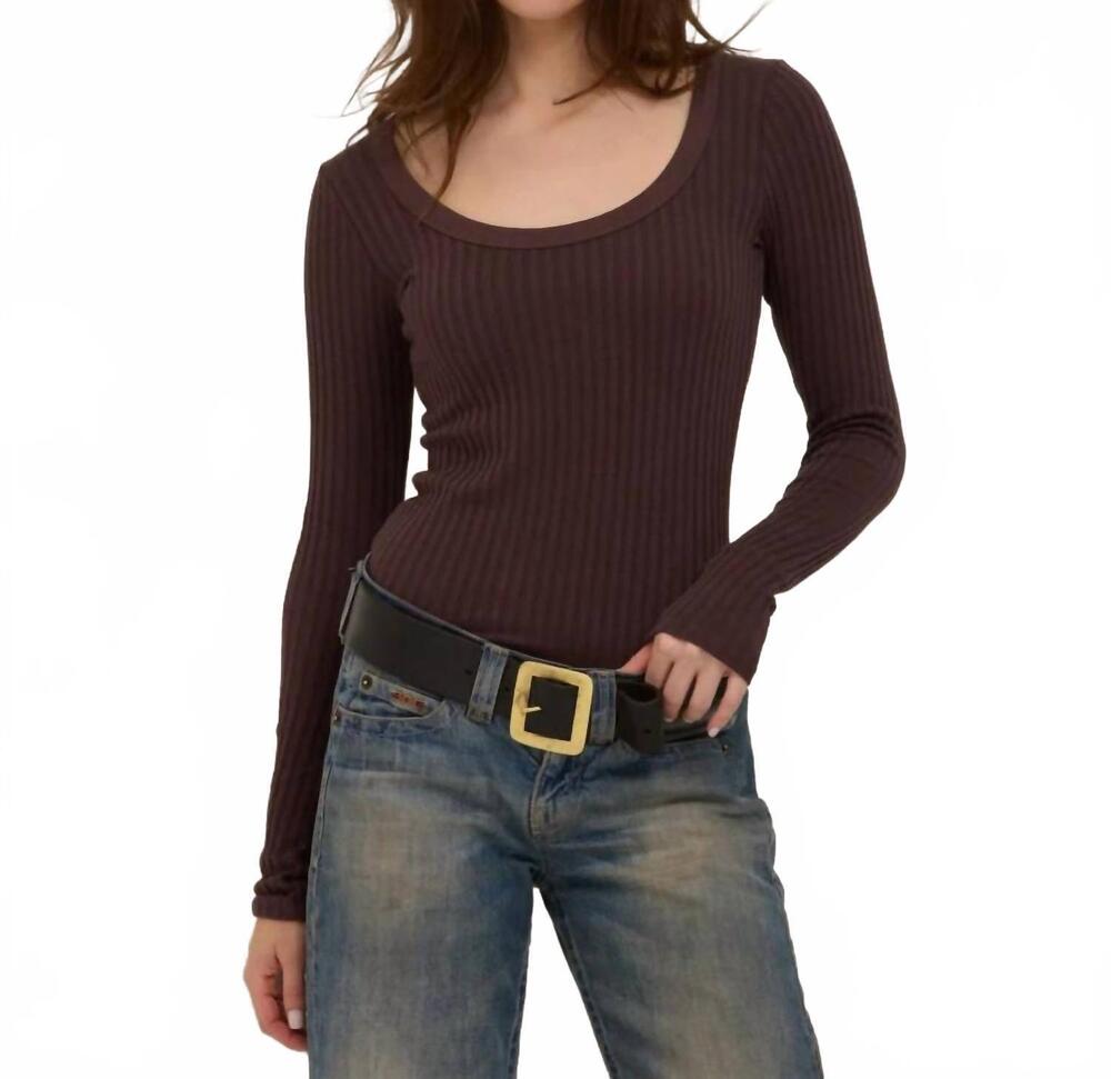NEW PROJECT SOCIAL T what's the scoop washed rib long sleeve tee in mocha